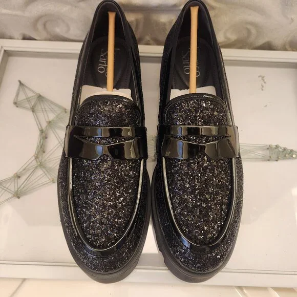 Franco Sarto Black Glitter Loafers - Picture 4 of 13